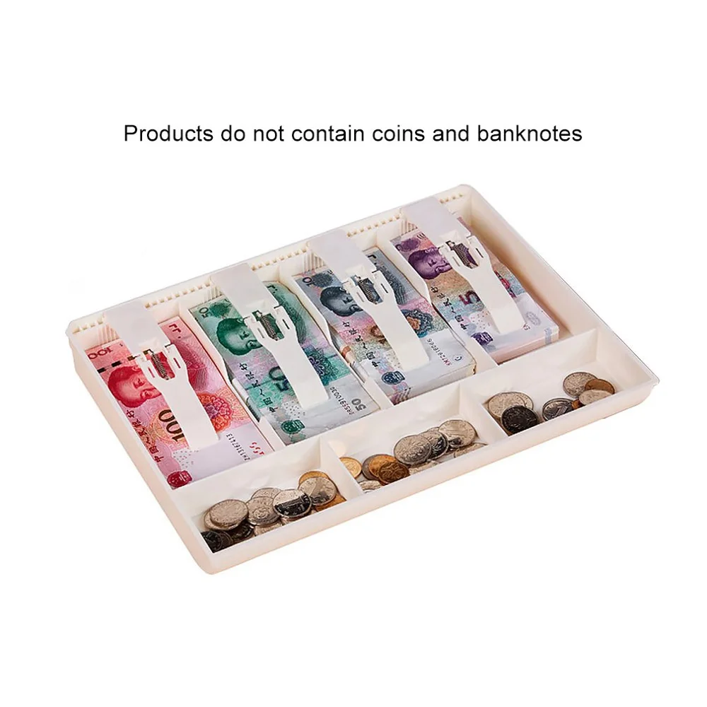 white Durable ABS Money Cash Coin Register Insert Tray Replacement Cashier Drawer Storage Cash Register Tray Box Classify Organizer - Color: white