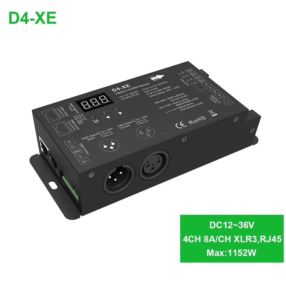 D4(DC12-36V 8A) 4 Ch DMX512 декодер светодиодный контроллер DC12 24 36 V ШИМ Диммер драйвер с XLR3 RJ45 для rgb лампа rgbw полосы и светодиодный модуль - Цвет: D4(DC12-36V 8A)