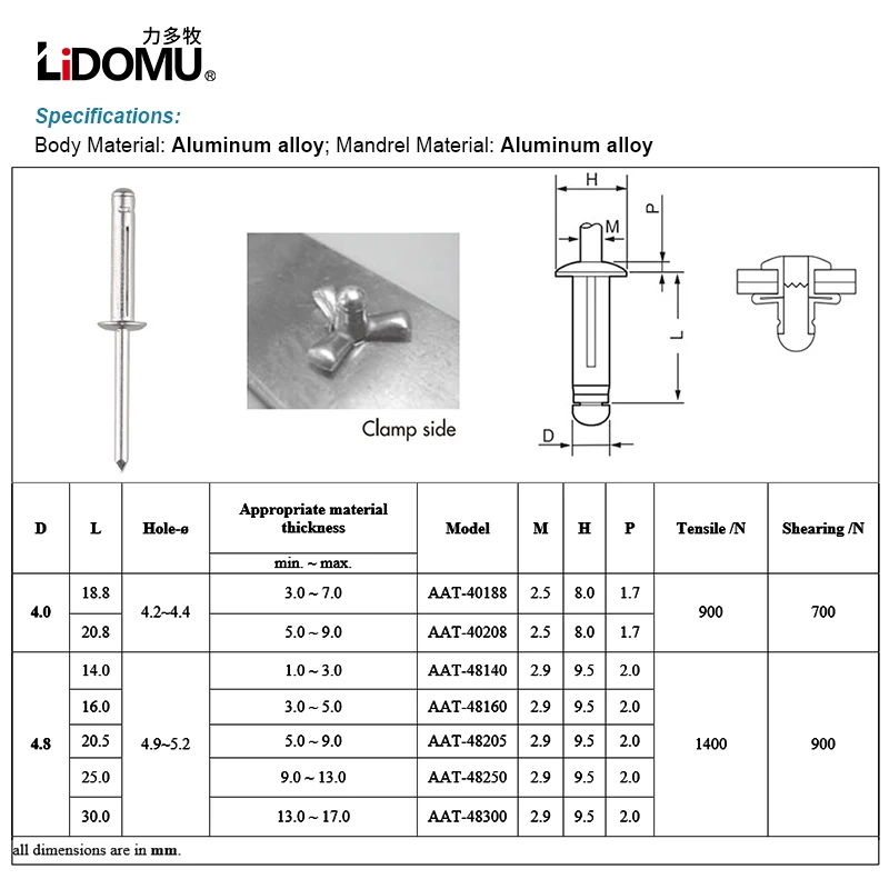 30/50 шт. Складная заклепка из алюминиевого сплава 4 0 мм 8 для мягкого или