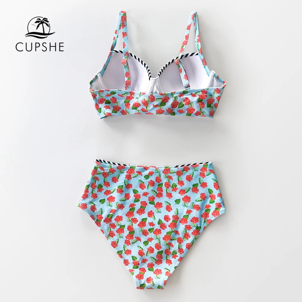 CUPSHE цветочные полосы с высокой талией бикини наборы формованными чашками