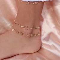 2pcs butterfly heart crystal anklet for women metal gold color trendy vintage pendant chain gifts fashion jewelry free shipping