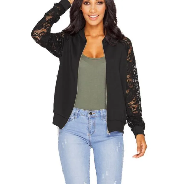 Casual Jacket Coat Outwear Women Black White Long Sleeve Female Lace PatchworkLady Suits 2019 Elegant Plus Size | Женская одежда