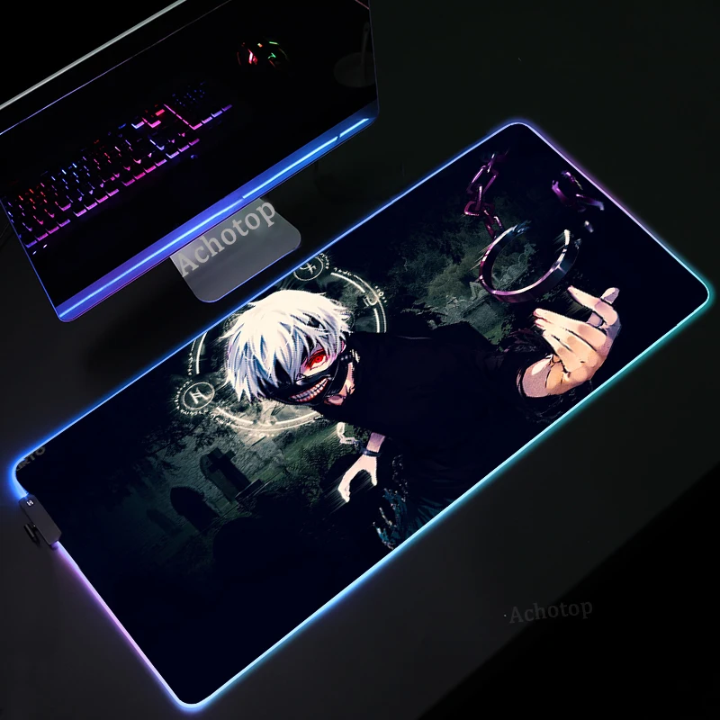 

Tokyo Ghoul RGB Large Gaming Anime Mouse Pad Gamer LED Computer pad Big Mat with Backlight For keyboard Desk 900x400mm Mousepad