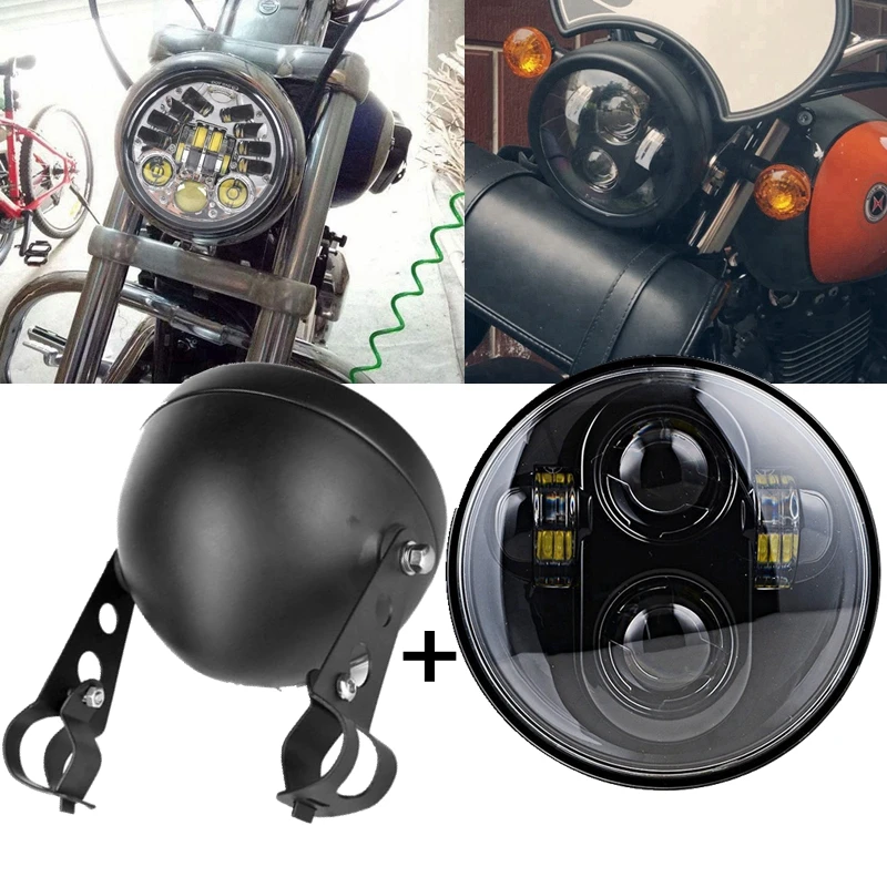 5.75 inch Motorcycle LED Headlight Housing With 5-3/4 Headlights for Honda Suzuki Kawasaki Vulcan Cruiser Bike Cafe Racers |