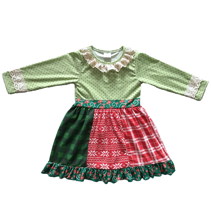 

Baby Girls Children Christmas Party Girls Clothing Baby Dress Girls Fall Christmas Pattern Patchwork Dress Kids Dress