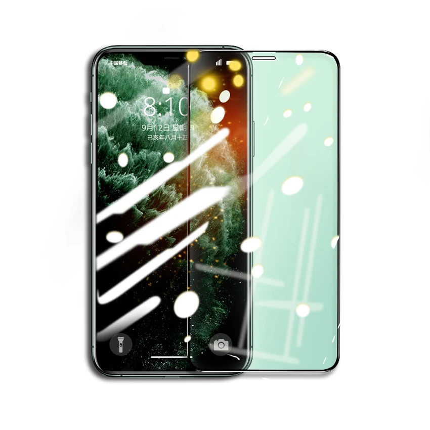

For iPhone 11 Pro X XS XR SE Max XR 6/6S 7/8 Plus Green Light Tempered Glass Full Screen Protector