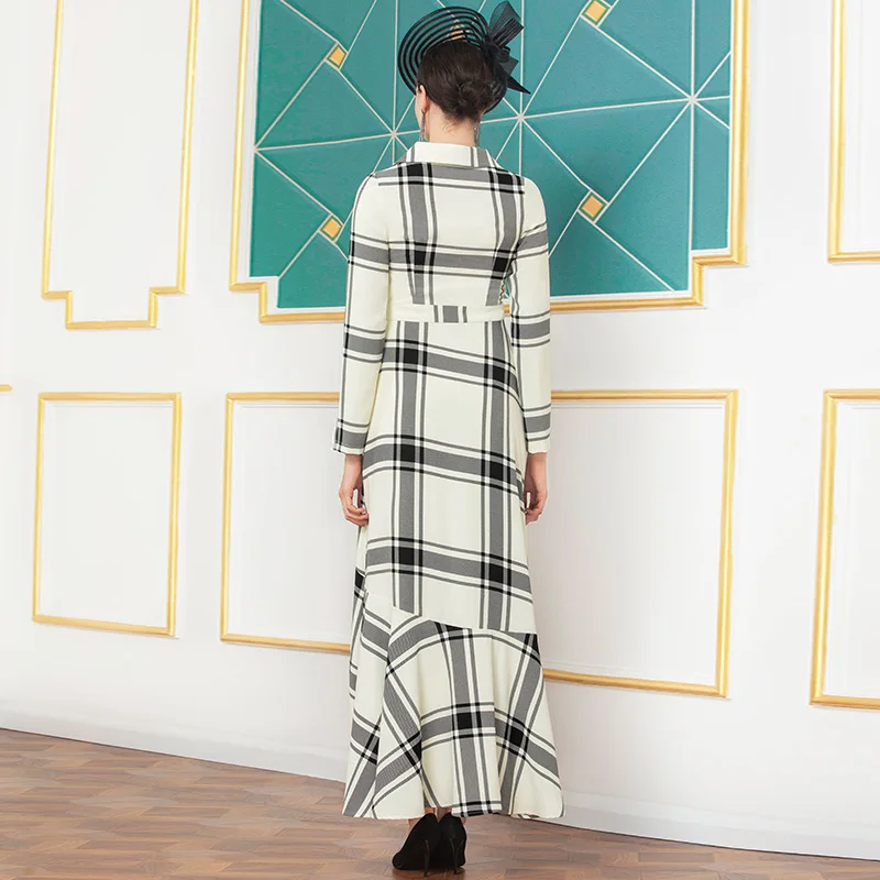 

Fashion Autumn Slit Evening Long Dress Plaid Irregularity Slim Waist Dresses Party Evening Women Clothing DZ1148