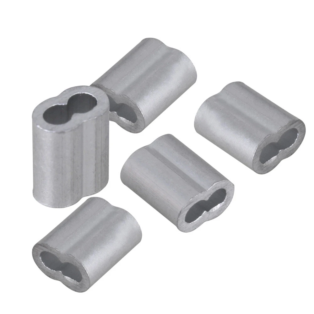 

200PCS Silver 5mm Double Hole Wire Rope Aluminum Clip Sleeve Cap M2