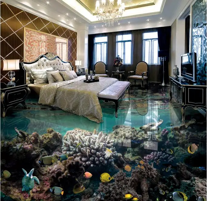 

Customize 3D Flooring The Underwater World Wallpaper Adhesive Vinyl flooring For Living Room Bedroom Bathroom Modern Wallpaper