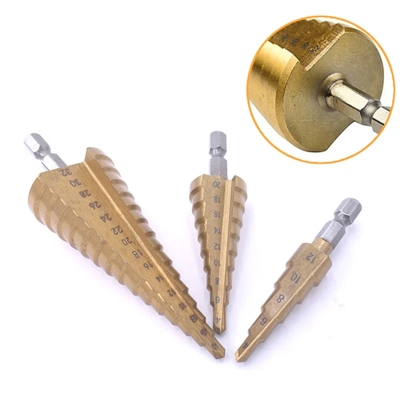 

Straight/Spiral Twist Step Drill Bit Flute Pagoda Shape Hole Cutter Titanium Coated Wood Metal Cone Drill Bit Puncher