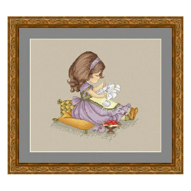 Набор для вышивки крестом Fishxx E1162, украшение для спальни с вышивкой милой девочки, Конопляный цвет