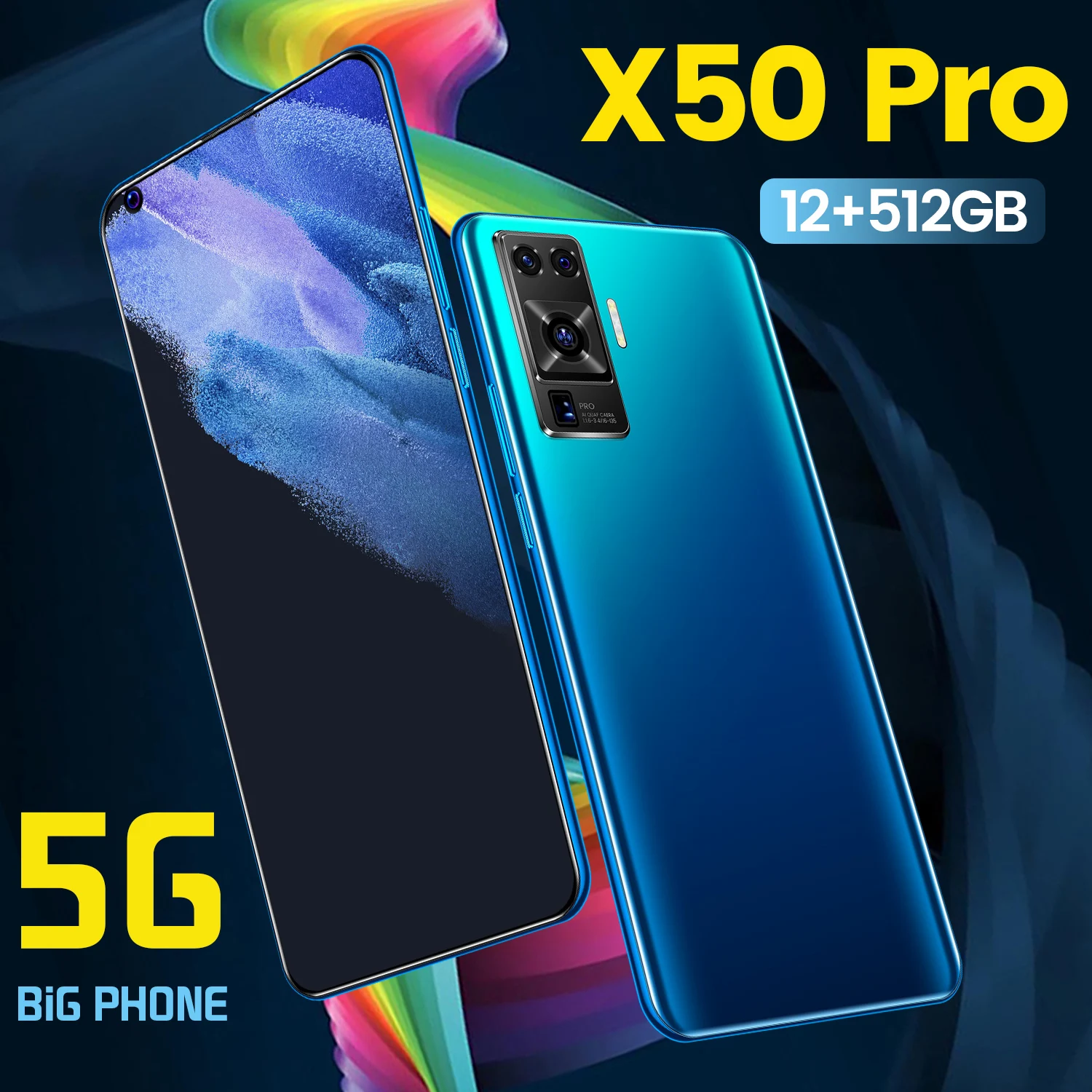 

Global Version Smart Phone X50 Pro 12 512GB 7.3 Inch HD Face Fingerprint ID Unlock 5G Telephone Android 10 Core 16MP+32MP Phone