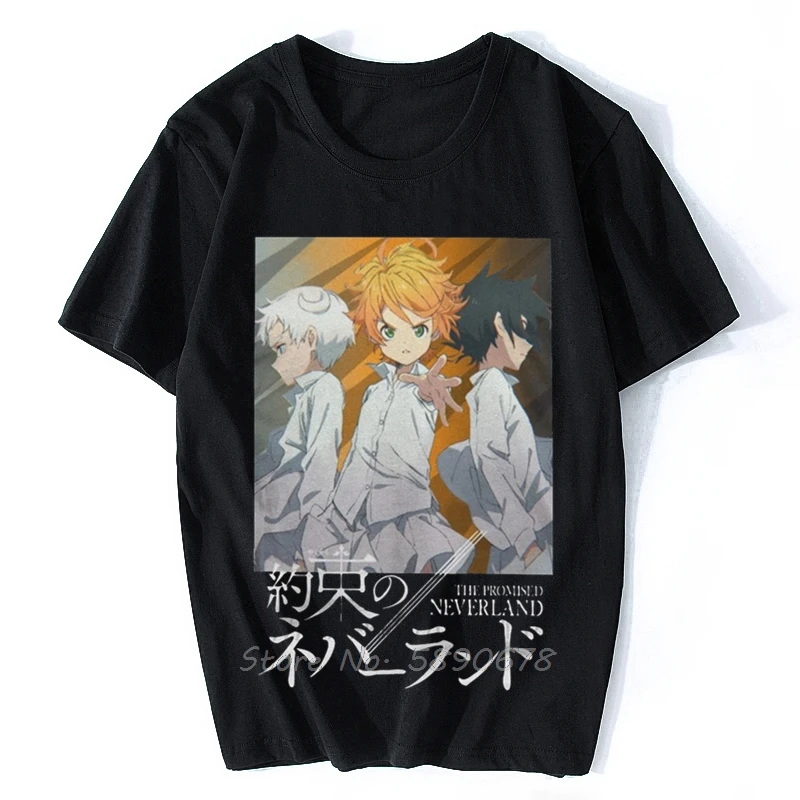 

Yakusoku No Neverland T-Shirt Men The Promised Neverland Emma Norman Ray Casual Pure Tees Harajuku Short Sleeve T Shirt