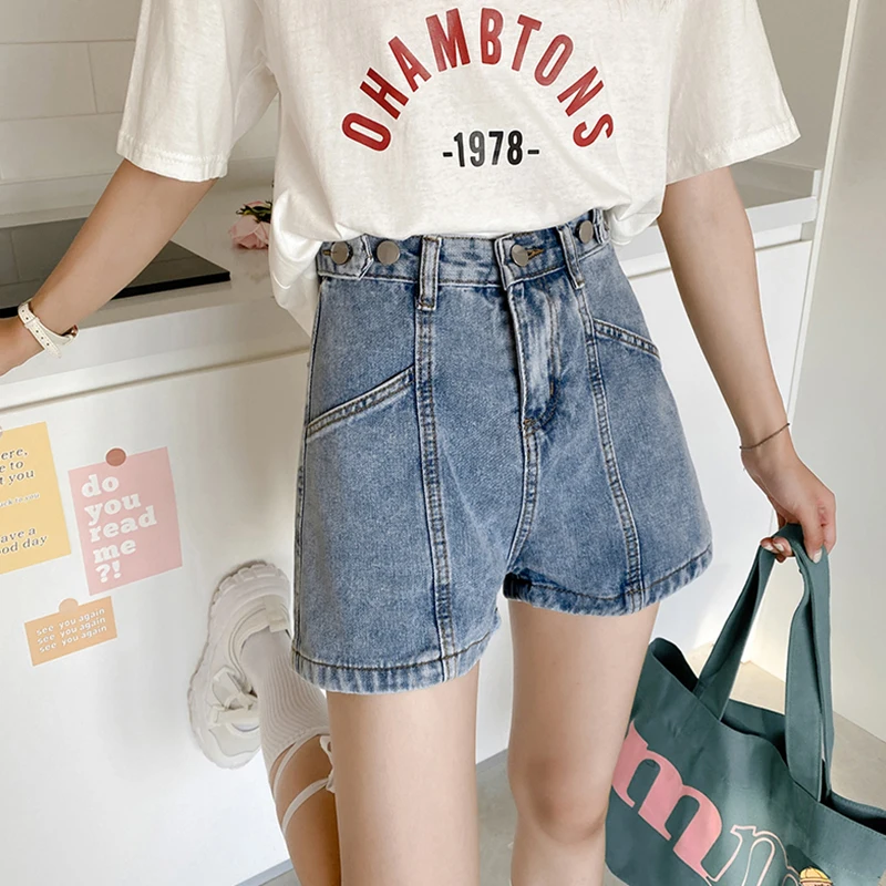 

Женские джинсовые шорты с высокой талией LY VAREY LIN, синие свободные джинсовые шорты в стиле ретро, уличная одежда с широкими штанинами и пугов...