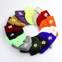 new beanies embroidery daisies knitted hat knit cuff short soft stretch warm beanie for men women melon cap skullcap winter hats
