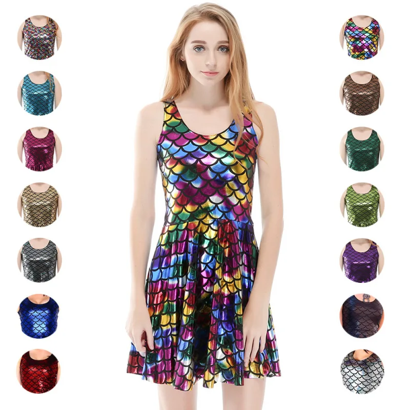 

Dress for Baby Girls Vest Top Tennis Skirts Elastic Fabric for Fat and Thin Girls Fish Scale Pattern Women Dress Pleated Skirts