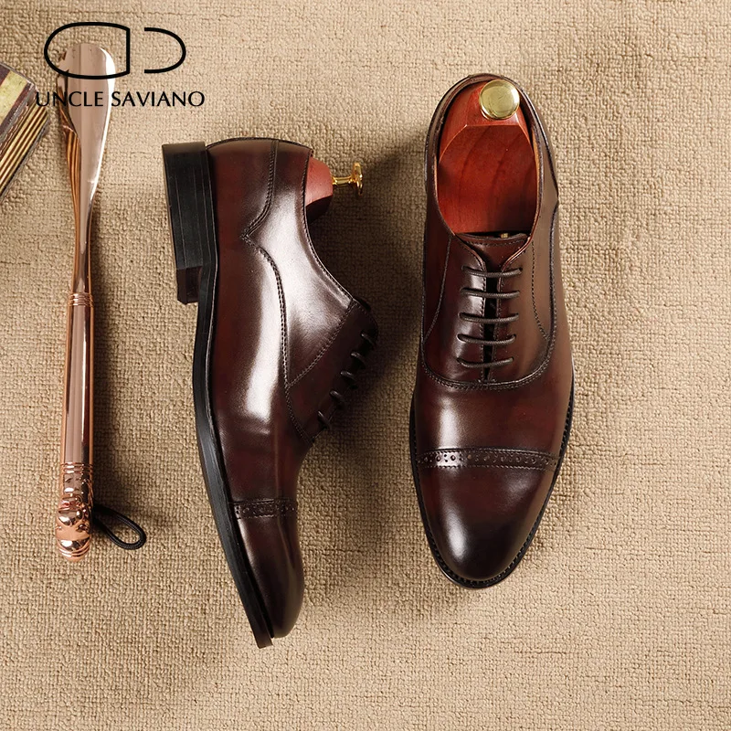 Uncle Saviano Oxford Brogue Style Men Shoes Dress Formal Man Business Shoe Handmade Designer Best Men Genuine Leather Shoes