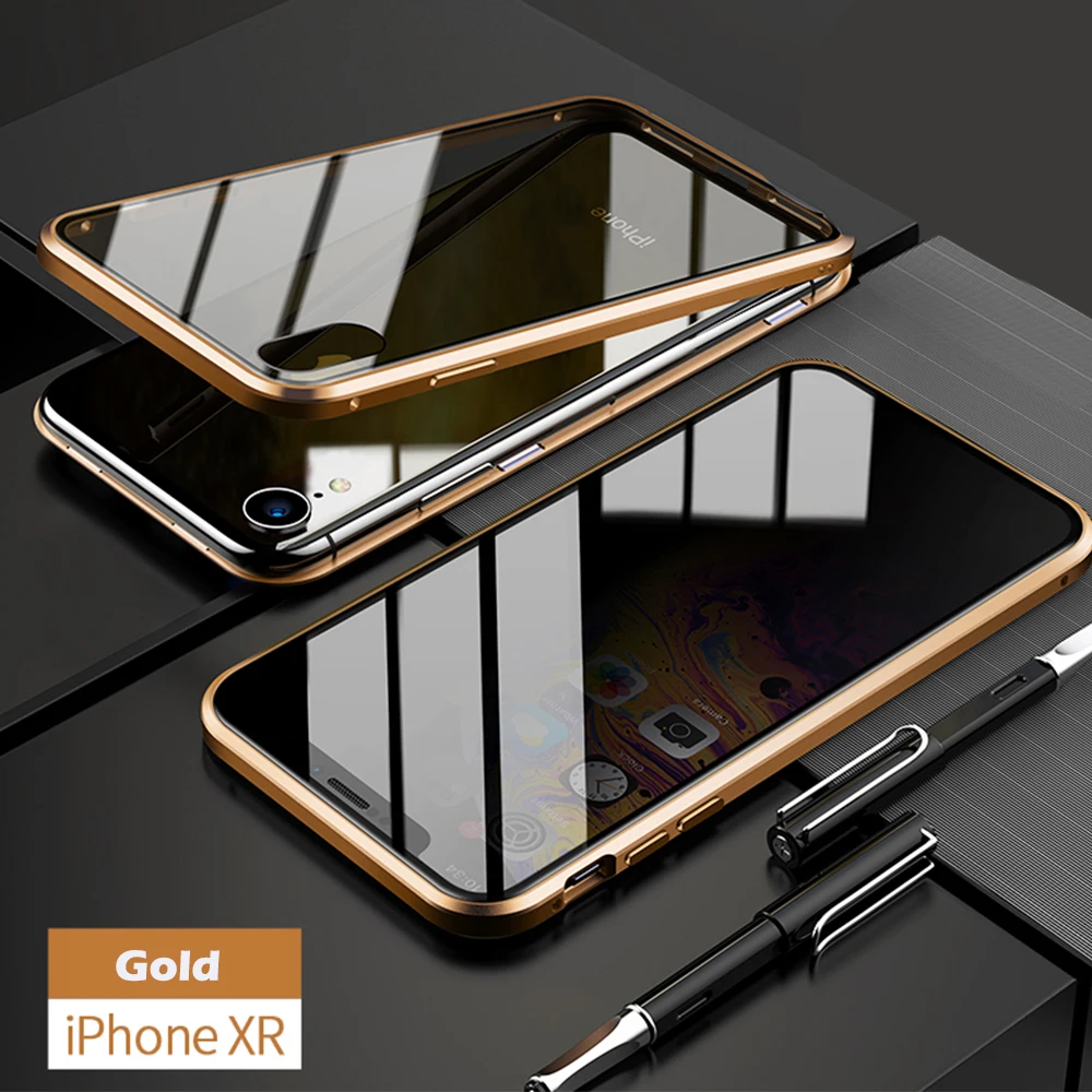 for iPhoneXR Двухсторонний чехол из закаленного стекла, Роскошный прозрачный чехол для телефона с открытым магнитом для 7 8 Plus 7Plus 8 Plus X XS MAX XR, чехол для телефона - Цвет: for iPhoneXR