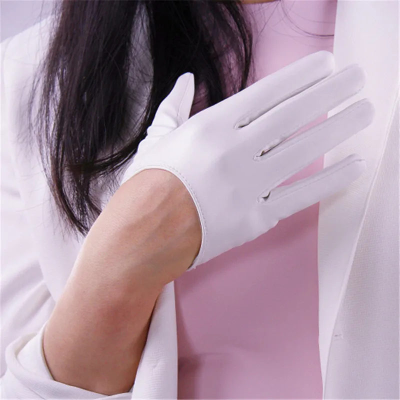 

13cm Touchscreen Ultrashort Gloves Emulation Leather Patent Leather Mirror Bright Leather Bright Black White Wild Female PU87