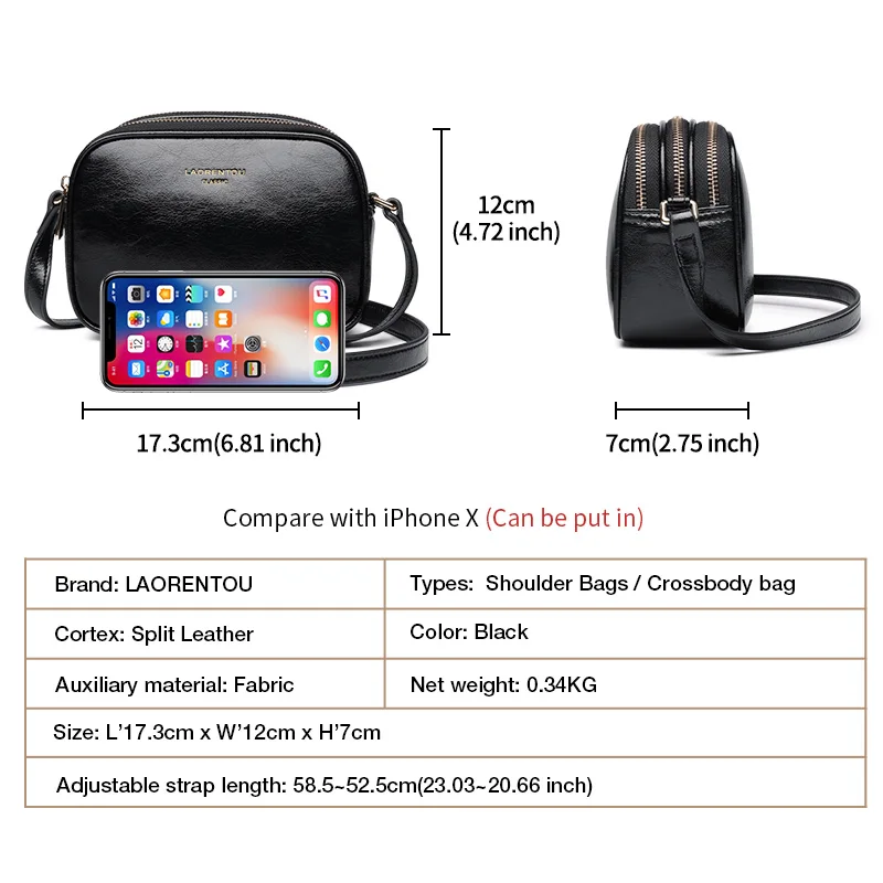 Женская сумка-Кроссбоди LAORENTOU черная многофункциональная вместительная