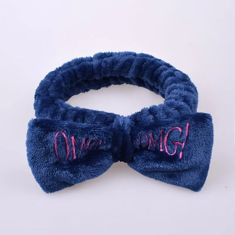 style1 navy blue Новое письмо "OMG" Повязки для женщин Flannel Мягкий Лук Повязки Девушки мыть лицо turban Симпатичные эластичные головные уборы аксессуары для волос - Цвет: style1 navy blue