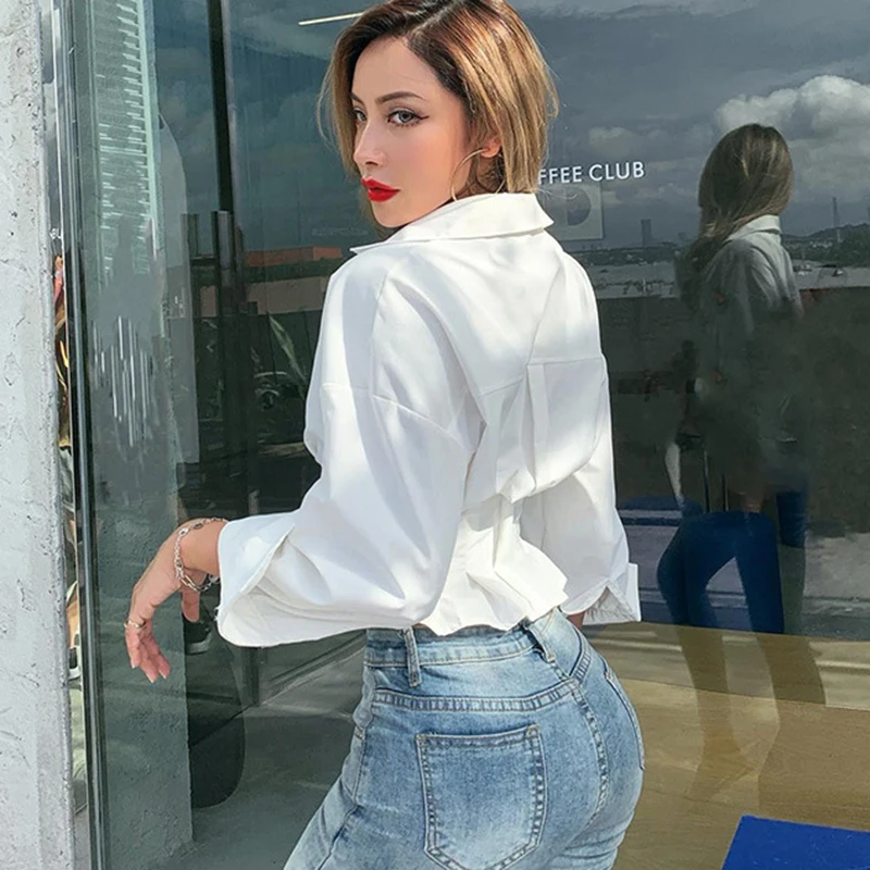 Рубашка женская с рукавами-фонариками элегантная пикантная винтажная блузка на