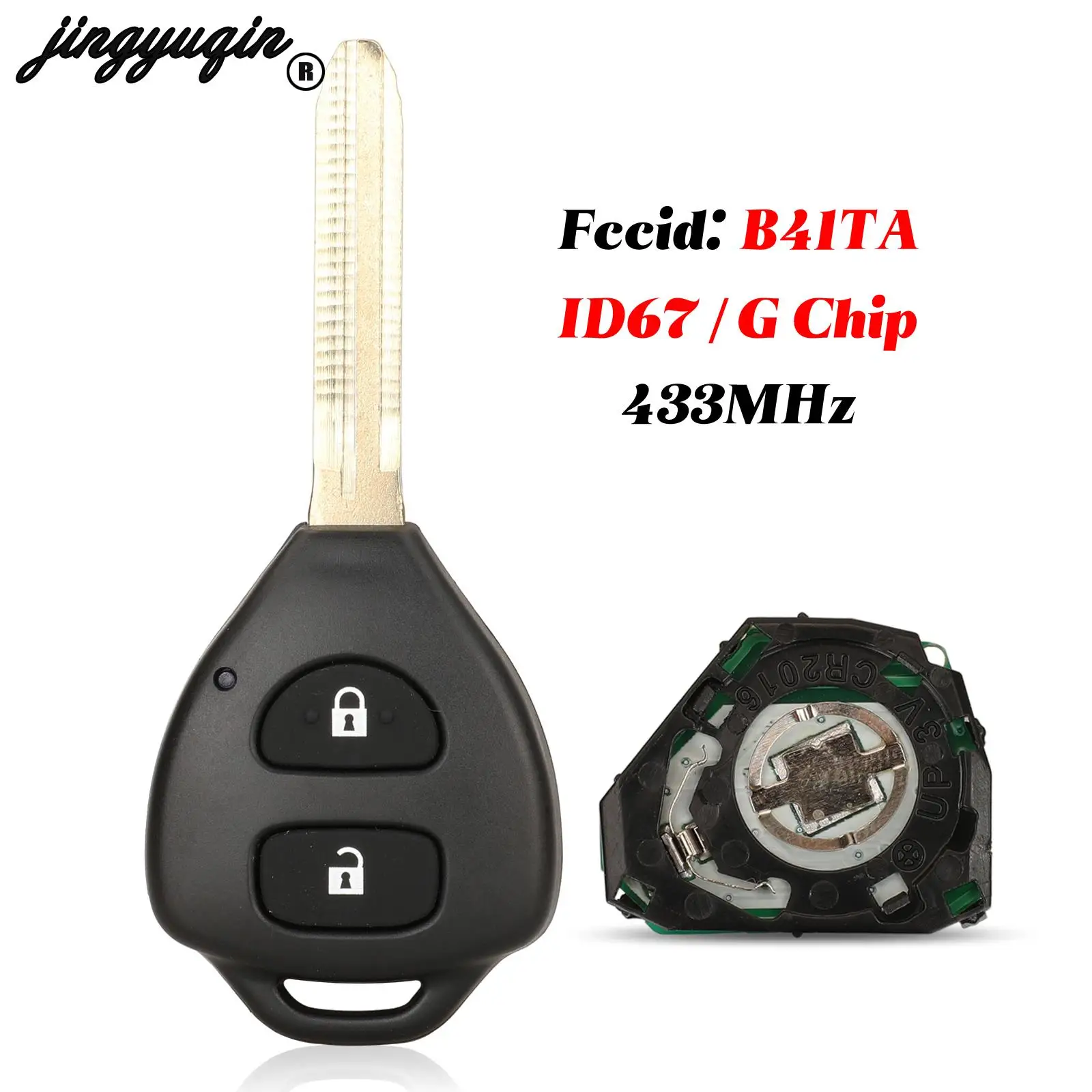 

jingyuqin 2 Buttons For Toyota Prius Hilux Etios Vios Yaris Innova Sw4 Camry Fob 433Mhz ID67/ G Chip B41TA Smart Remote Car Key