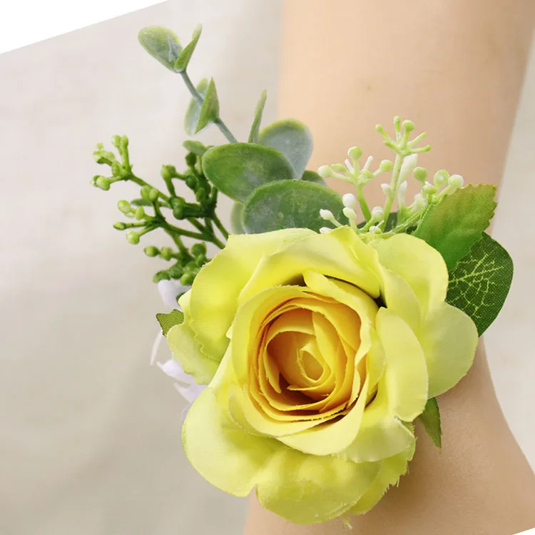 F Wrist Flower YO CHO Свадебный планировщик розы Искусственный шелк цветок на запястье корсаж браслет жених бутоньерка белый свадебный для мужчин свадебные цветы - Цвет: F Wrist Flower