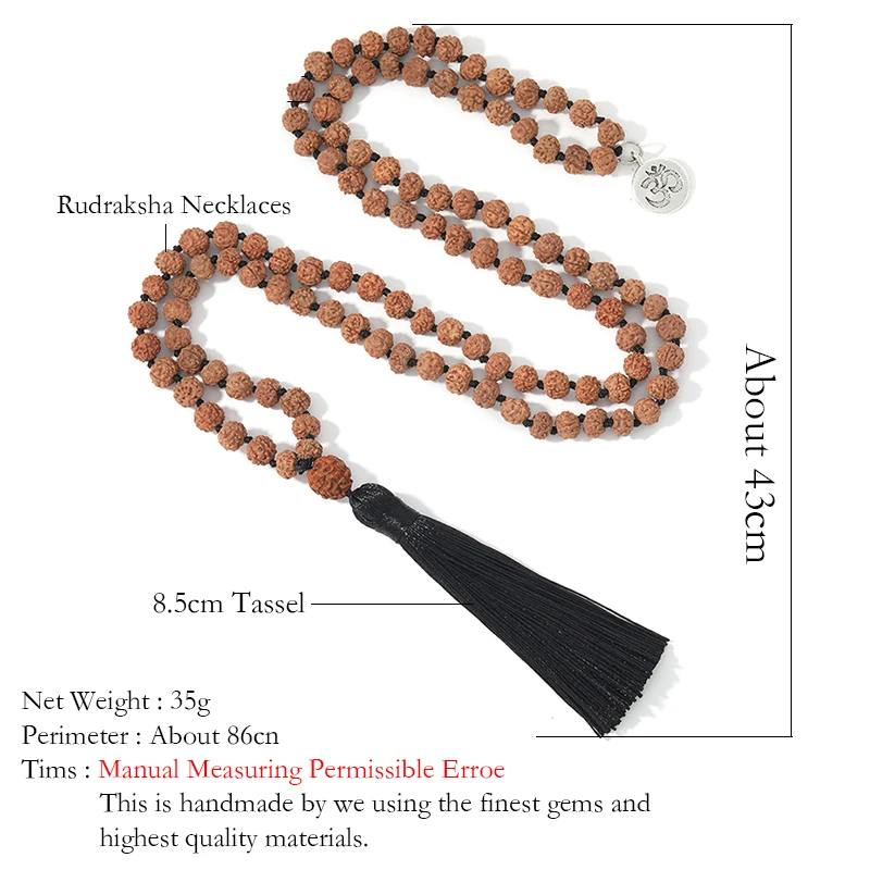 108 натуральная рудракша Mala Beads Yoga медитация кисточка Japamala ожерелье для женщин