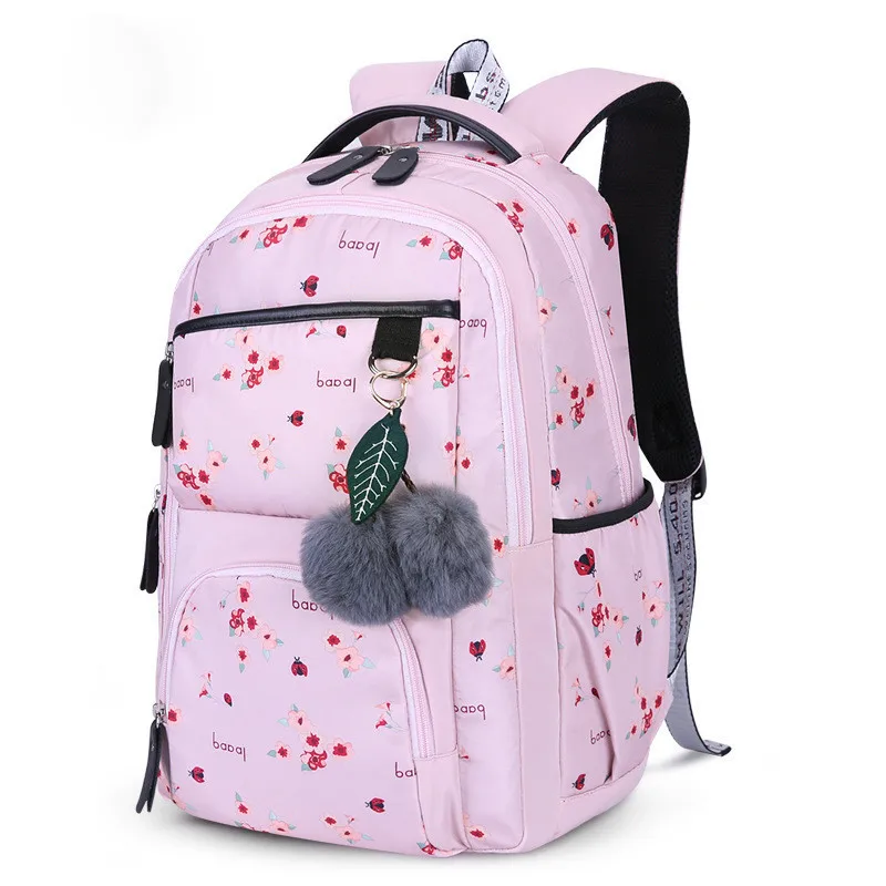 Школьный рюкзак для девочек-подростков, черный, розовый, с плюшевыми мячиками
