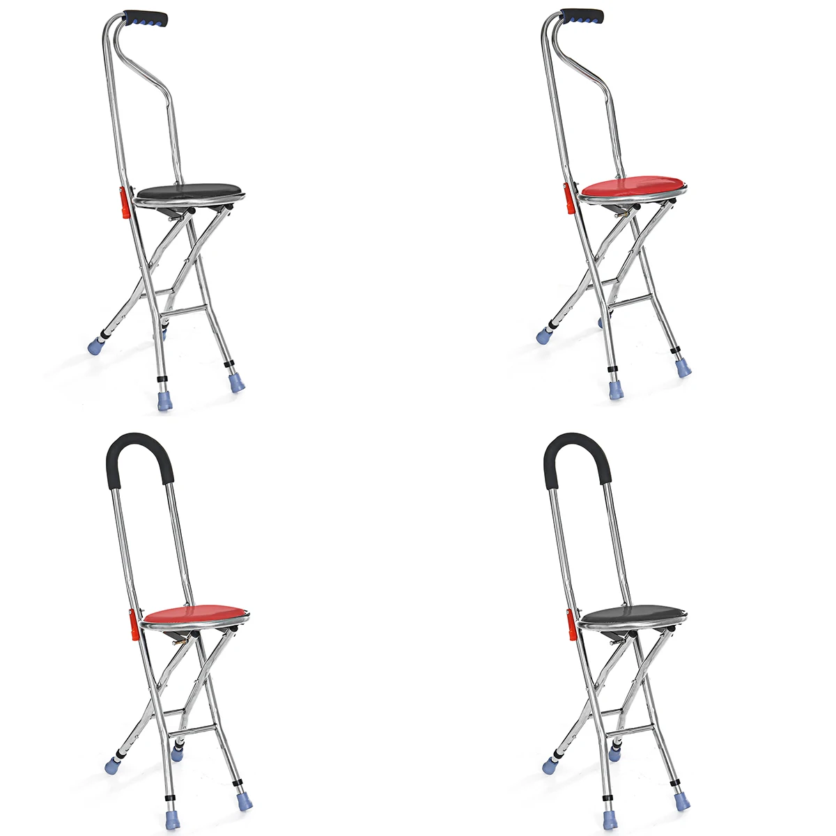 구매 접이식 지팡이 의자, 노인 휴대용 워킹 스틱 목발 이동 보조, 높이 조절 가능, 스테인레스 스틸 지팡이 의자, 좌석 스툴