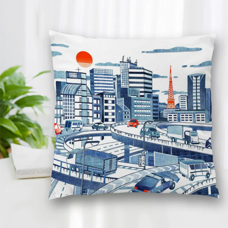 Custom Tokyo Landscape Pillow Slips Polyester Decorative Pillowcases Zipper Case Pillowcase Cover Square 40x40cm | Дом и сад