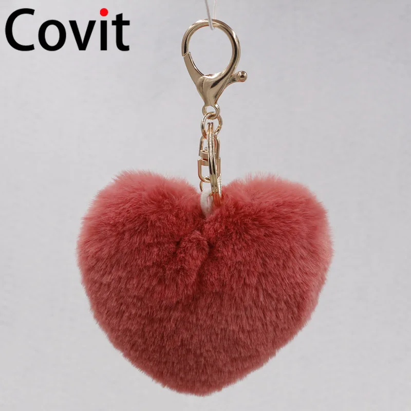 Милые пушистые брелоки в форме сердца женские помпоны из искусственного меха