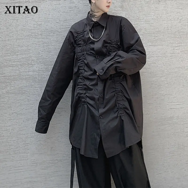 XITAO размера плюс плиссированная черная блузка женская одежда 2019 модная Свободная