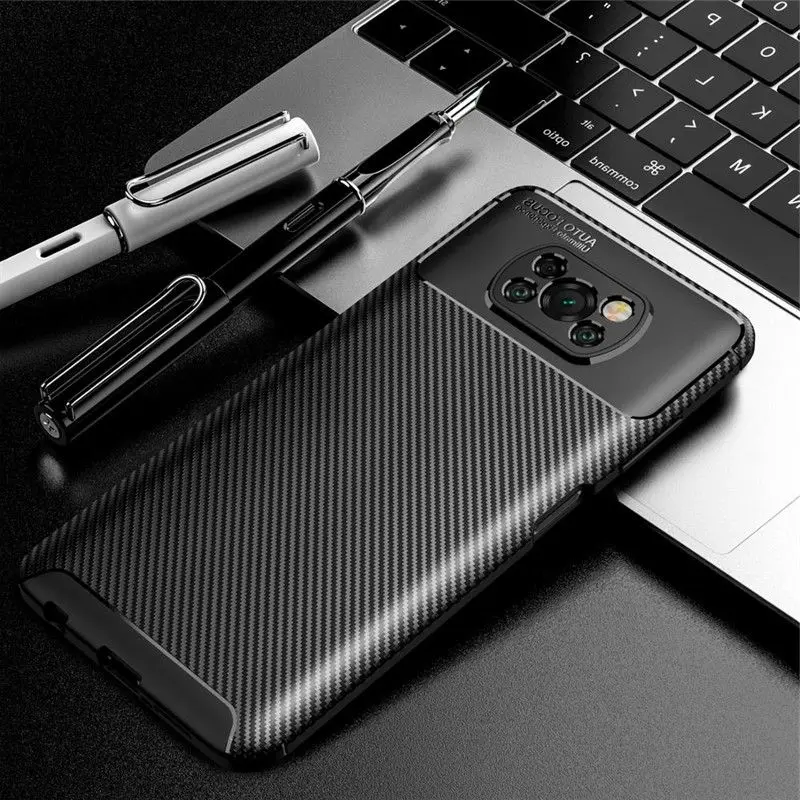 

2021 Soft Silicone TPU Case For Xiaomi POCO X3 NFC Carbon Fiber Armor Case Cover poko POCO x3 nfs