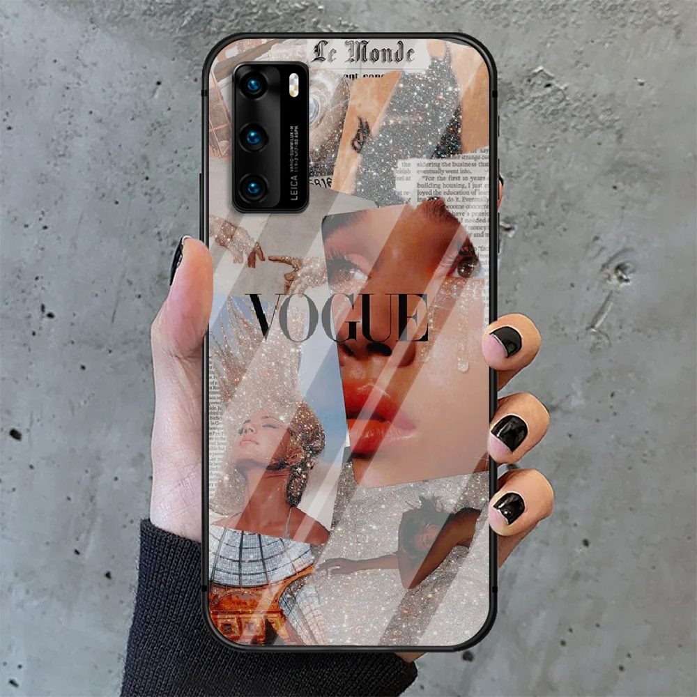 

Fashion Charming Girl magazine Phone Tempered Glass Case Cover For Huawei P Nova Mate 5T 20 30 40 E Pro Lite Smart 2019 2021
