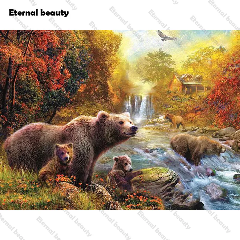 

Full Diamond Embroidery 5D Diy Diamond Painting Bear Family Cross Stitch Rhinestone Mosaic Wall Art Painting for Home Decor Gift