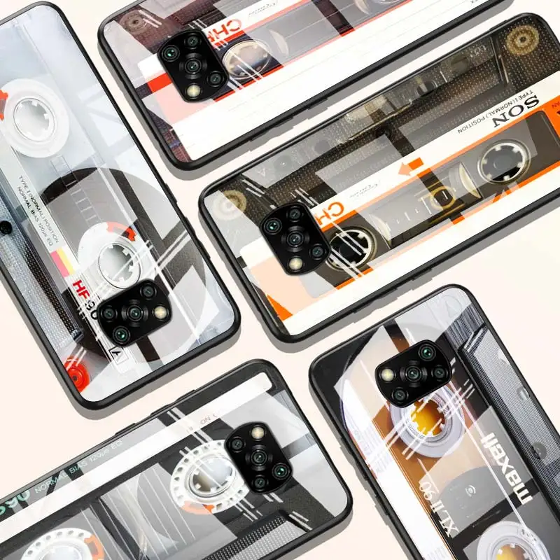 

Vintage tape retro style for Xiaomi POCO X3 NFC F3 M2 X2 F2 Redmi K30 Redmi Note 9 Pro Luxury Tempered Glass Phone Case Cover