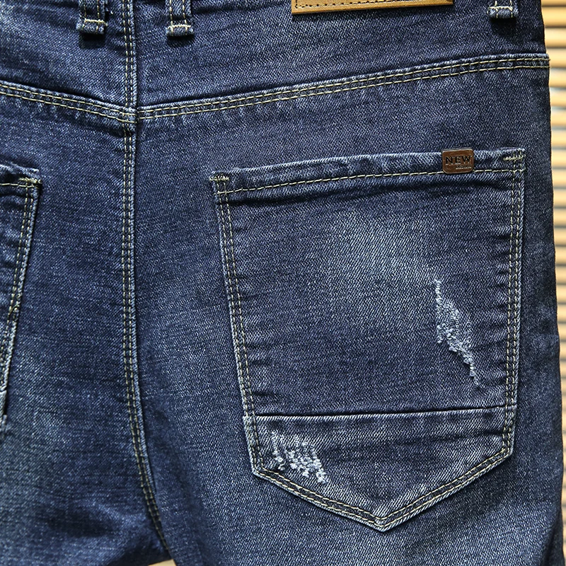 

Skinny Fashion Slim Jeans Hole Blue Denim Biker Stretch Straight Trousers Casual Distressed Pants Men