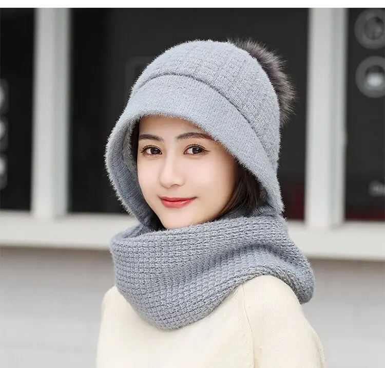 Зимние шерстяные вязанные шарф и шапка набор бини женский шарф Skullies Beanies шапки для женщин шапка s Gorras Bonnet маска цельная шапка