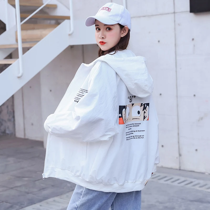 Куртка Женская Весенняя оверсайз с аниме-принтом базовая бейсбольная ветровка в
