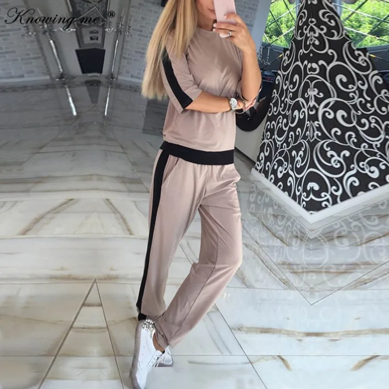 Женский Повседневный Спортивный костюм с круглым вырезом и рукавом до локтя