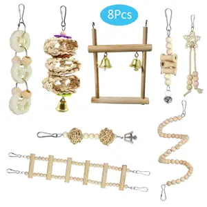 8 шт.компл. игрушки для птиц, попугаев, деревянные подвесные качели, гамак, лестница для скалолазания, попугай, Корелла, окунь, товары для домашних животных, дропшиппинг