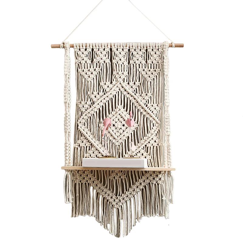 

Plant Shelf Wall Hanging Tapestry Macrame Wall Art hand-made Dyed Tapestry Lace Fabric Bohemia Tassel Boho Home Decoration Gift