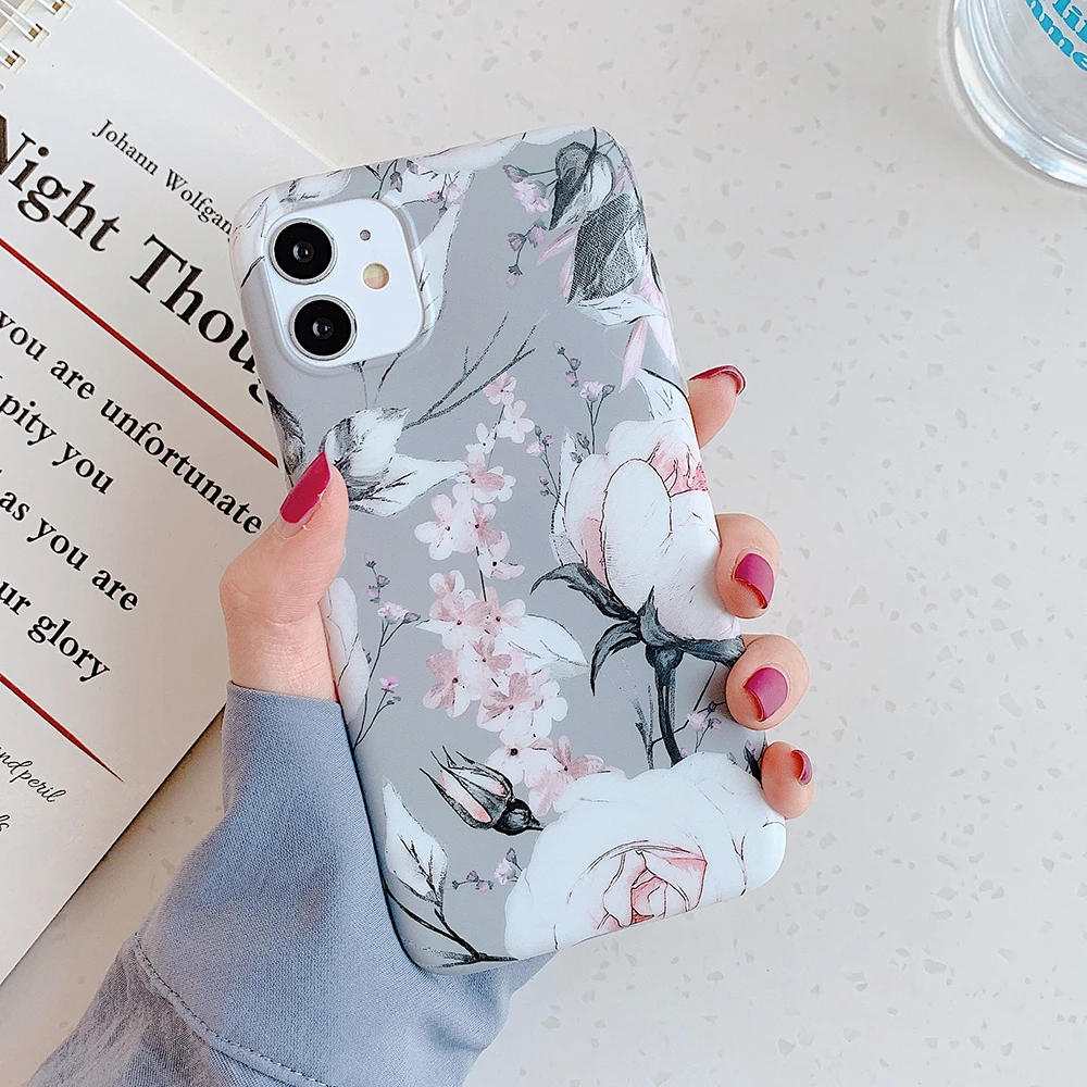 Vintage Floral Phone Case For iPhone 11 Pro Max XR X XS 7 8 6S Plus Soft IMD Matte Full Body Protect Back Cover | Мобильные телефоны
