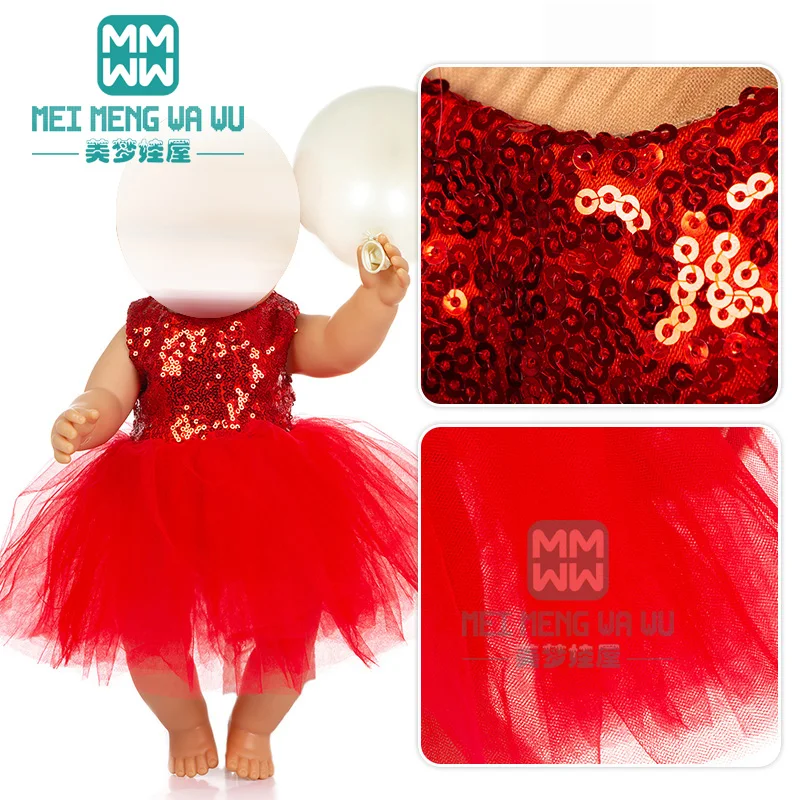 

Clothes for doll fit 43cm baby new born doll fashion Red sequined princess dress