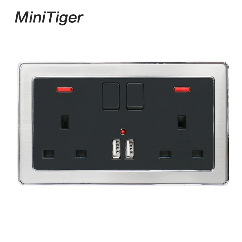 Настенная розетка Minitiger двойная фоторозетка с неоновым покрытием а черная из