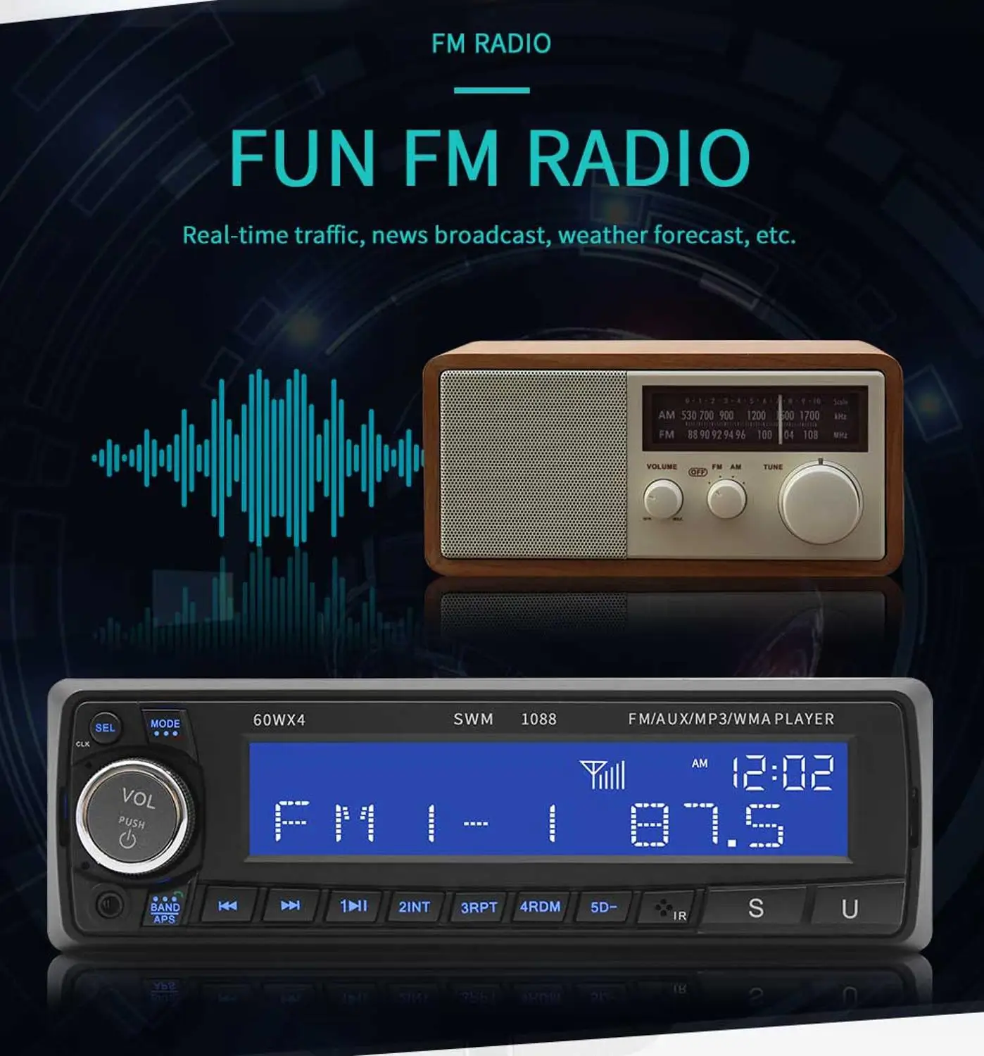 Автомобильный MP3-плеер SWM 1088 FM-радио BT AUX дистанционное управление Авторадио