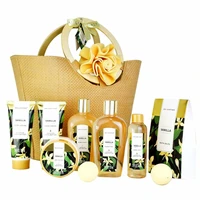 gift set for women 10pcs vanilla scent spa gift basket in weaved bag home bath set with body butter bath bombs