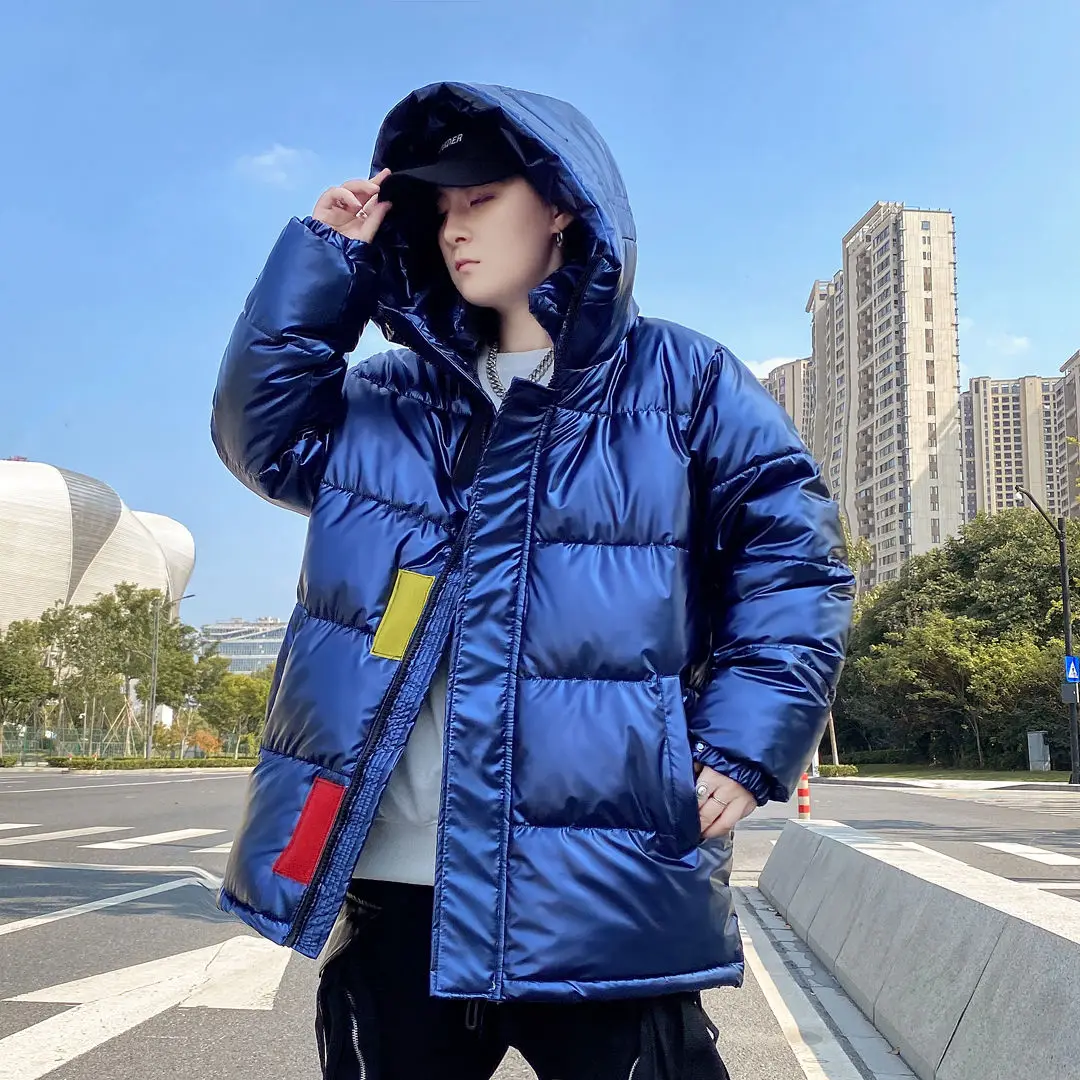 

Winter New Men's 4-color Neutral Fashion Casual Thick Cotton Clothes Loose Bright Face Hooded Coat Plue Size S-5XL